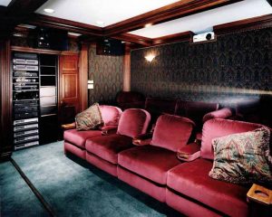 Audio - Video - Control Systems - Elegant Home Theater with A/V Equipment Rack, projector, JBL surround speakers and padded acoustical walls!