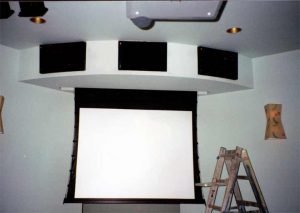 Home Theater / Performance Stage with surround sound, P.A. system and stage lighting installed for Audio, Video, and Control Systems