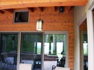 Aspen Home Back Outdoor Patio with Outdoor speakers installed and Touchpanel control