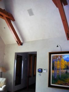 Aspen Home Master Bedroom with ceiling speakers and television installed, Touchpanel control